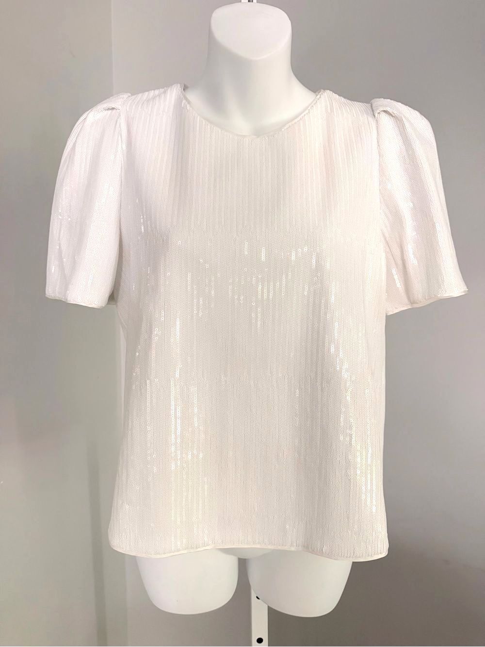 ZADIG VOLTAIRE Stunning White Sequin Puff  Sleeve Top Sz S NWT $358!!
